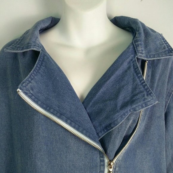 Rehab blue denim long coat jacket with removable hood y2k - Picture 7 of 14